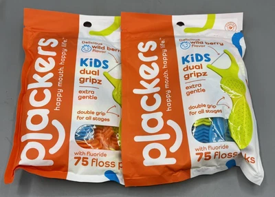 Lot Of 2 Kid's Dual Gripz Extra Gentle Fluoride, Wild Berry, 75 Floss Picks Each - Image 1 of 4