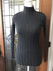 Vintage Wayne Rogers Sweater Ribbed Dark Gray Silk Cashmere Blend Mock Neck MED - Picture 1 of 9