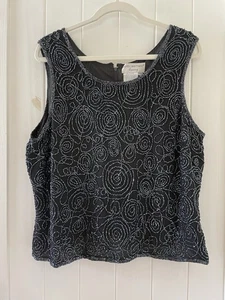 Elegant Women’s Papell Boutique Silk Evening Beaded Top Blouse Black Size 1X - Picture 1 of 7