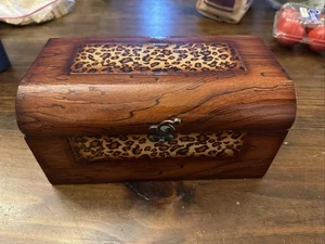 Leopard Skin Wood Box Great For Jewelry Watches Coins Or Anything - Picture 1 of 11