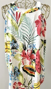 C&C California Peasant Knit Top Blouse Shirt Boho Halter Floral Fruit Plus 2X - Picture 1 of 4