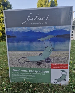 Strandliege, Sonnen Transportliege Gartenliege mit Räder, Kopfkissen, Sonnendach - Bild 1 von 4
