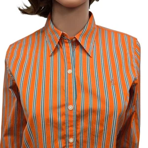 NWOT Lauren Ralph Lauren Shirt LRL Monogram Button Down Orange Blue Striped P/M - Picture 1 of 13