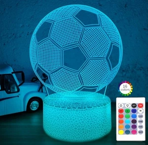i-CHONY Soccer Gifts Night Light for Kids,Soccer 3D Illusion Lamp 16 Colors D... - Picture 1 of 6
