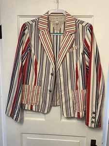 Tommy Hilfiger Blazer Womens 14 Striped Preppy Jacket Classic Buttons Tailored - Picture 1 of 9