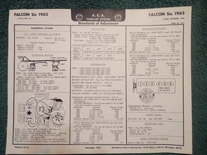 1965 FORD FALCON 170 & 200 I-6 ENGINE A.E.A. TUNE-UP CHART / USEFUL ITEM! - Bild 1 von 2