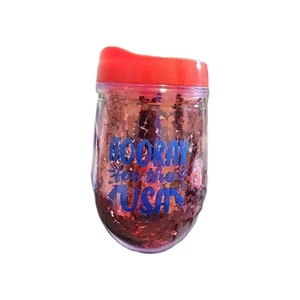 Summer Stemless Tumbler W/ Glitter Inside, "Hooray For The USA" 20 Oz Plastic  - Picture 1 of 6