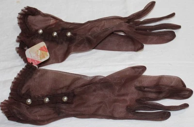 Guantes para mujer gay vintage marrón nailon encaje nuevo/antiguo par de otros guantes. Foto 1 de 4
