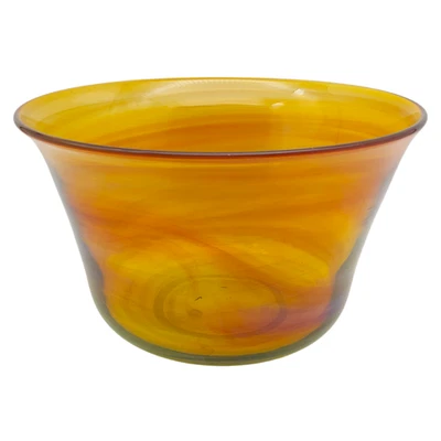 Icefire Hand Blown Studio Art Glass Bowl - 8.5" Large vtg Amber Orange Swirl - Image 1 of 4