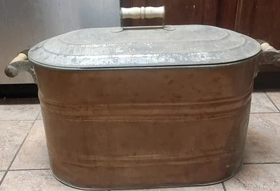 Antique Farm Fresh Revere Oval Wood Handled Copper Primitive Boiler Tub with Lid - Image 1 of 4