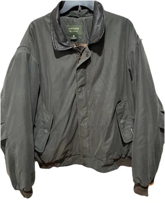 Dockers Men’s Bomber Jacket XL Green With Brown Leather Collar Zip Up Vintage* - Image 1 of 4