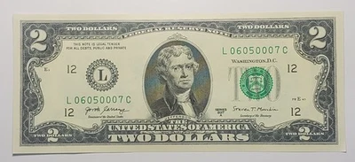 2017 A $2 GEM UNC note with very fancy serial# L06050007C - Image 1 of 2