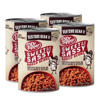 SERIOUS Bean Co Sweet and a Bit Sassy Dr Pepper Baked Beans, 4-pack of 16 Oz Can