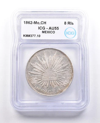 1862 Mo CH Mexico 8 Reales KM#377.10 AU55 ICG *5004 - Image 1 of 3