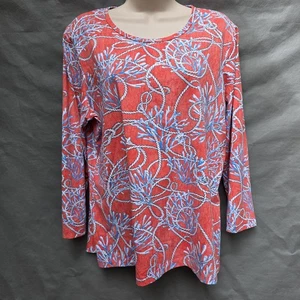 J. Mclaughling Size XL Red Blue Shirt Top Blouse Coral Rope Preppy Stretchy - Picture 1 of 6