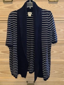 L.L. Bean kurzärmliger blau-weiß gestreifter Cardigan Pullover vorne offen Größe Large - Bild 1 von 3