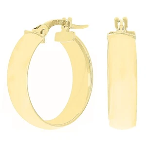 Italian 14k Yellow Gold Round Flat Tube Small Hollow Hoop 19mm x 4.8mm 1.6 grams - Picture 1 of 4