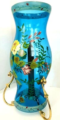Linda vitoriana de 12,5 polegadas? Furacão de vidro azul raro pintado à mão com suporte - Imagem 1 de 4