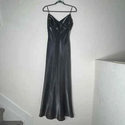 Maxi Vestido De Colección Y2K Faviana Metálico Talla 9/10 Forrado Correa de Espagueti Gris Plateado Foto 1 de 4