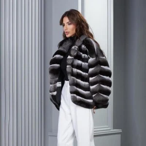 Nuevo abrigo de piel de conejo Rex natural real para mujer cuello solapa invierno abrigo de lujo - Imagen 1 de 7