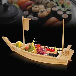 31.5" Food Display Serving Sushi Boat Tray Platter Wooden Bamboo Nautical Decor - Picture 1 of 15