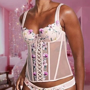 Victoria Secret Vintage viktorianisches ärmelloses Korsett-Top Blumen bestickt Netz - Bild 1 von 11