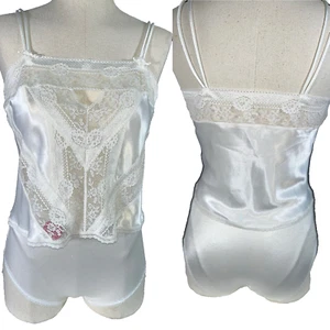 Camisole Set Satin weiß viktorianisch Spitzeneinsatz Trägertop + Vanity Fair Höschen S M - Bild 1 von 15