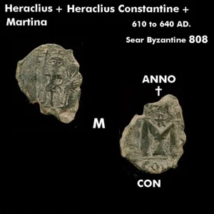 2 MÜNZEN. Heraklius, Heraklius Konstantin und Kaiserin Martina. All Standing Face - Bild 1 von 2