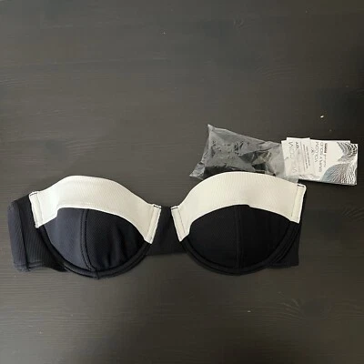 Sujetador Volcom Top Mujer XS Negro Blanco Simply Rib Bandeau Bikini Natación Foto 1 de 4