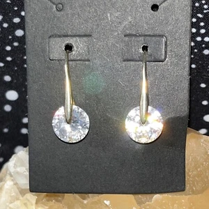 Vintage Swarovski Pierced CZC 925 CW RJ Clear Crystal Round Cut Dangle Earrings - Picture 1 of 9
