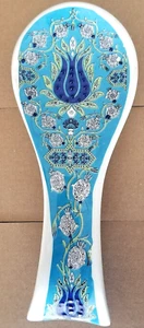Spoon Rest Turkish Pottery Handmade Ceramic Kitchen Blue Turquoise Flower NEW - Picture 1 of 2