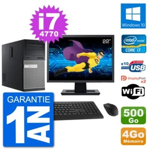 PC Tour Dell 9020 Ecran 22" Intel i7-4770 RAM 4Go Disque 500Go Windows 10 Wifi - Photo 1/3