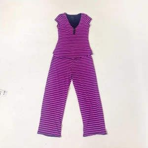 Betsey johnson pajamas Purple and black striped short sleeve shirt and pants set - Picture 1 of 4