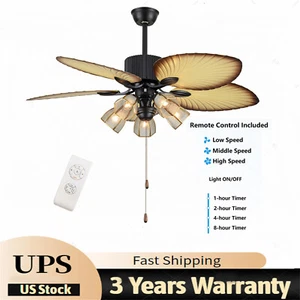 52 Inch Ceiling Fan Light Indoor Downrod Bronze Palm Tropical Blades with Remote - Picture 1 of 12