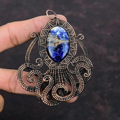 Sodalite Gemstone Jewelry Copper Love Gift Wire Wrapped Octopus Pendant 3.66" - Image 1 of 4