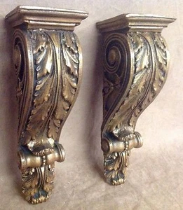 Acanthus leaf Wall Corbel Sconce Bracket Pair Bronze Finish - Picture 1 of 3