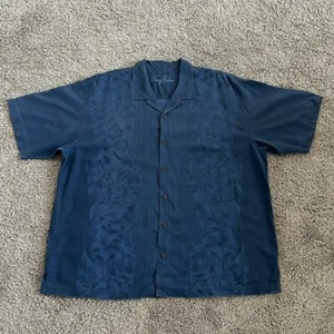 TOMMY BAHAMA Men's Silk Hawaiian Shirt Short Sleeves Embroidered Flowers Sz XXL - Picture 1 of 7