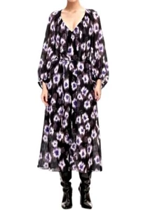 Veronika Maine Ultraviolet Print Midi Dress | Sz 10, Black/Purple/White, Belt - Picture 1 of 11