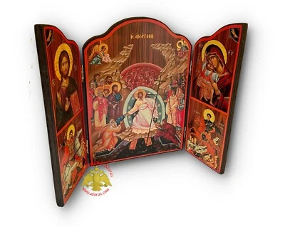 Orthodox Icon Triptych Resurrection 3 Sizes Anastasis Easter Pasha Pascha Ostern - Image 1 of 4
