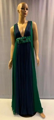 NOVO VESTIDO DE SEDA CHIFFON ENFEITADO CATHERINE MALANDRINO TAMANHO 42 EUA 8 - Imagem 1 de 4