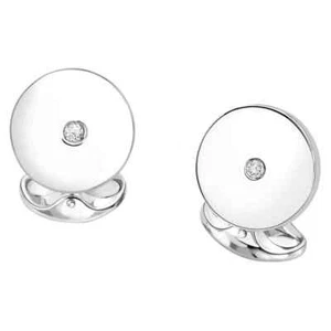 Classic Round 925 Sterling Silver Men's Cufflinks Set With Stunning White Zircon - Picture 1 of 3