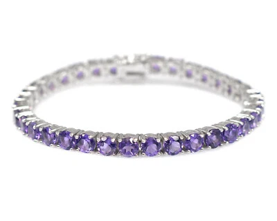 Brazalete de tenis de plata de ley 925 con piedras preciosas de amatista natural de corte redondo de 5 mm   Foto 1 de 4