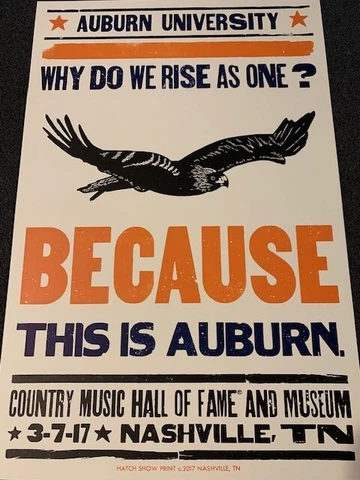 Auburn University HATCH SHOW PRINT POSTER 2017 Nashville SEC Tigers War Eagle Cover