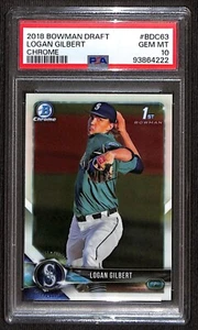 Logan Gilbert - 2018 Bowman Draft Chrome 1st RC Rookie - PSA 10 Gem MT - Picture 1 of 2