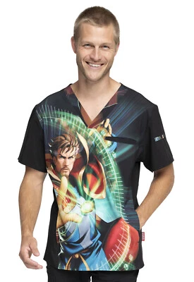 Doctor Strange Cherokee Scrubs Tooniforms Marvel Mens V Neck Top TF700 MADS - Image 1 of 4