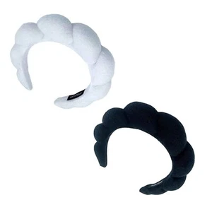 Juego de diademas de spa para mujer, 2 piezas, esponja y tela de rizo - blanco y negro - Imagen 1 de 3