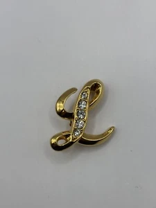 Vintage  “L”  Monogram Avon Gold Pin With Crystals Liz Lori Laurie Lily Lucy 1” - Picture 1 of 2