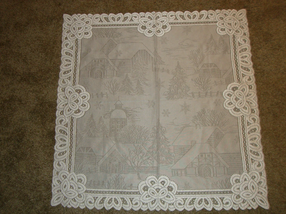 HERITAGE LACE Lace Table Topper White Christmas Battenburg design 30 x 30