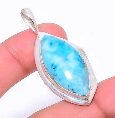 Genuino Larimar - Colgante República Domonicana Plata de Ley 925 1.76" P1679-2 Foto 1 de 4