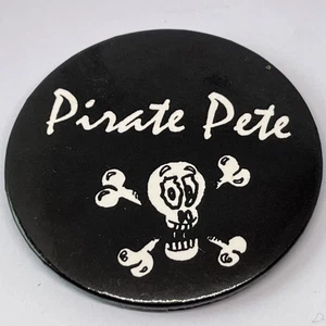 Pirate Pete Vintage Pin Lapel Badge Skull & Crossbones Black White Sea Ship Boat - Picture 1 of 2